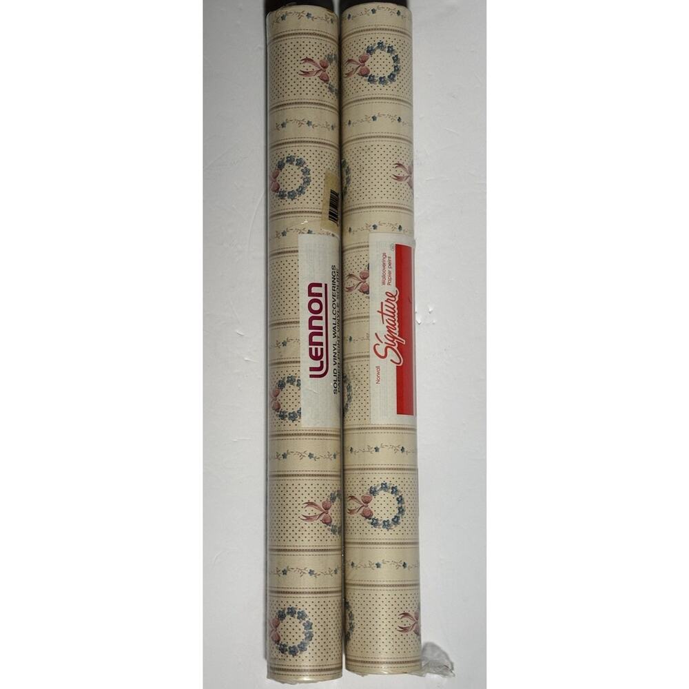 2 Lennon & Norwall Wallpaper WallCoverings Rolls Grannycore Floral Wreaths
